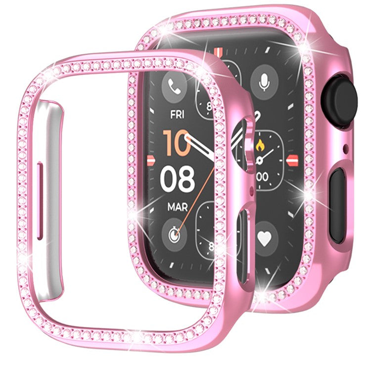 For Apple Watch Series 4  /  5  /  6  /  SE  /  SE (2022) 40mm Rhinestone Decor Hollow Out Electroplating PC Watch Case - Pink