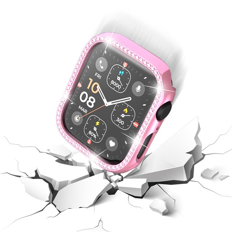 For Apple Watch Series 4  /  5  /  6  /  SE  /  SE (2022) 40mm Rhinestone Decor Hollow Out Electroplating PC Watch Case - Pink