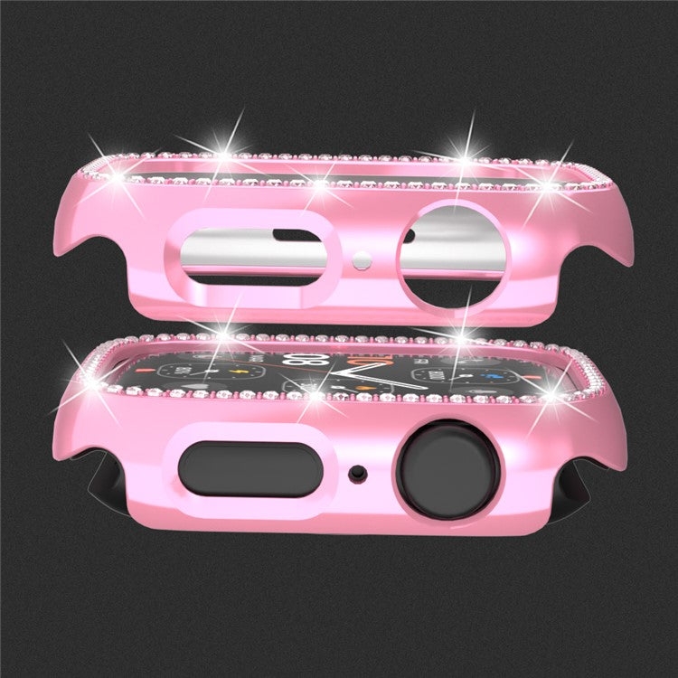 For Apple Watch Series 4  /  5  /  6  /  SE  /  SE (2022) 40mm Rhinestone Decor Hollow Out Electroplating PC Watch Case - Pink