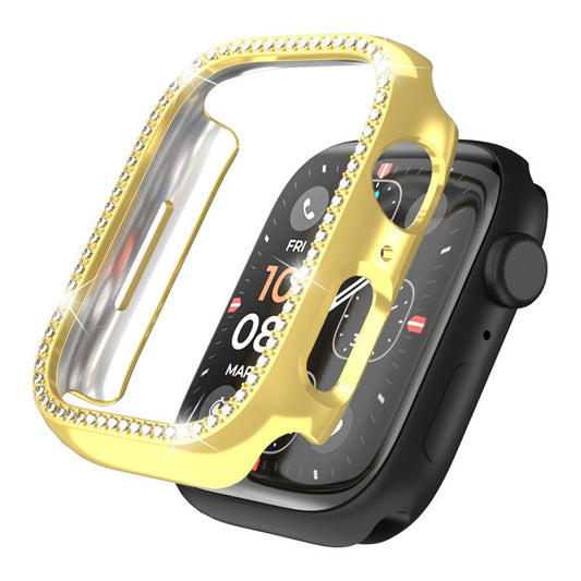 For Apple Watch Series 4  /  5  /  6  /  SE  /  SE (2022) 40mm Rhinestone Decor Hollow Out Electroplating PC Watch Case - Gold
