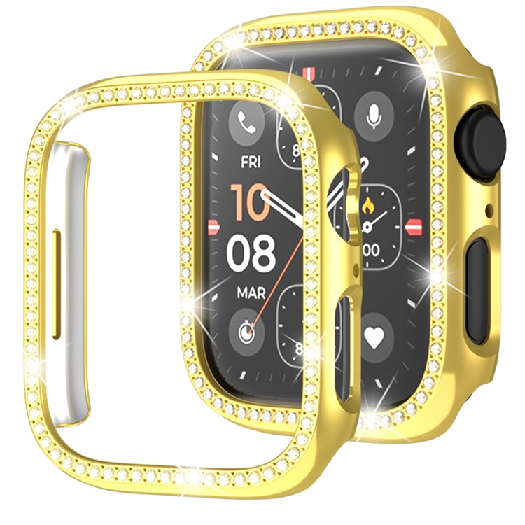 For Apple Watch Series 4  /  5  /  6  /  SE  /  SE (2022) 40mm Rhinestone Decor Hollow Out Electroplating PC Watch Case - Gold