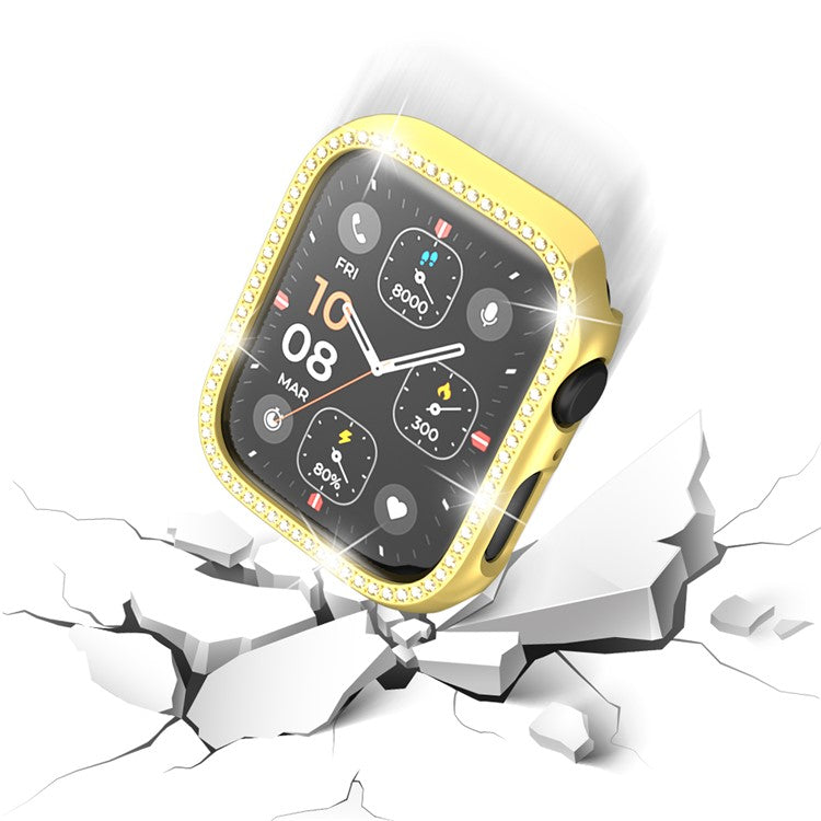 For Apple Watch Series 4  /  5  /  6  /  SE  /  SE (2022) 40mm Rhinestone Decor Hollow Out Electroplating PC Watch Case - Gold