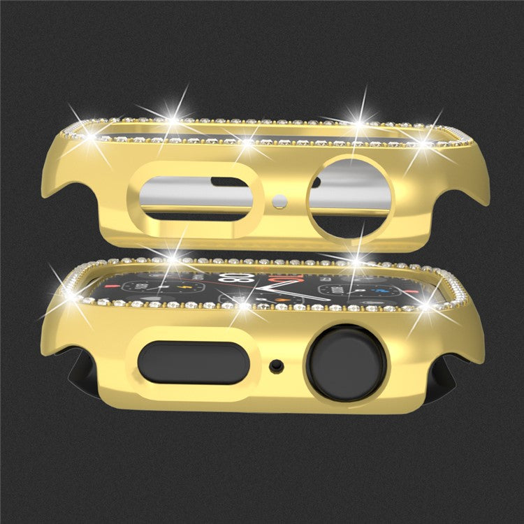For Apple Watch Series 4  /  5  /  6  /  SE  /  SE (2022) 40mm Rhinestone Decor Hollow Out Electroplating PC Watch Case - Gold