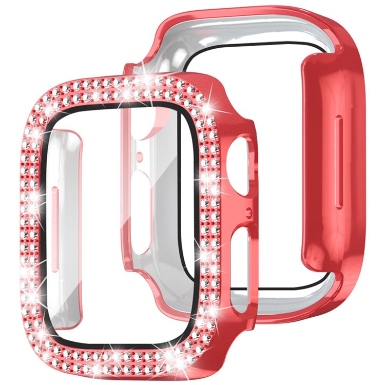For Apple Watch Series 4  /  5  /  6  /  SE  /  SE (2022) 44mm Rhinestone Decor Electroplating PC Watch Case with Tempered Glass Film - Red