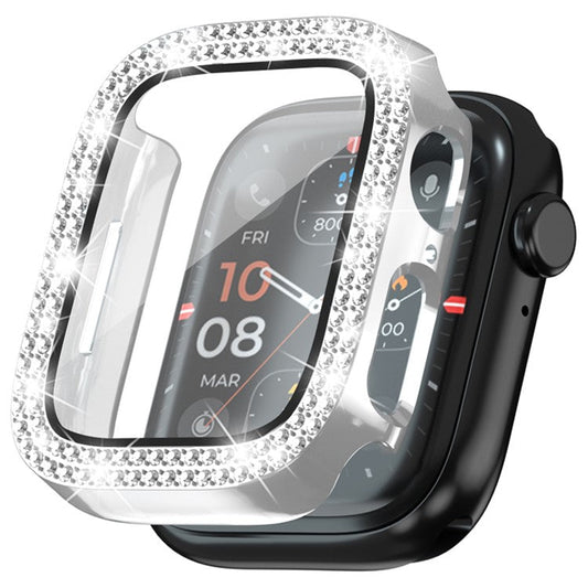 For Apple Watch Series 4  /  5  /  6  /  SE  /  SE (2022) 40mm Rhinestone Decor Electroplating PC Watch Case with Tempered Glass Film - Silver