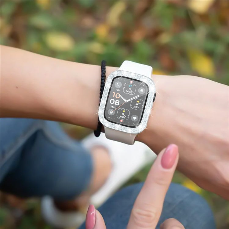 For Apple Watch Series 4  /  5  /  6  /  SE  /  SE (2022) 40mm Rhinestone Decor Electroplating PC Watch Case with Tempered Glass Film - Silver