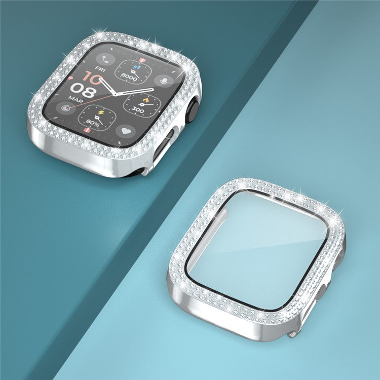 For Apple Watch Series 4  /  5  /  6  /  SE  /  SE (2022) 40mm Rhinestone Decor Electroplating PC Watch Case with Tempered Glass Film - Silver