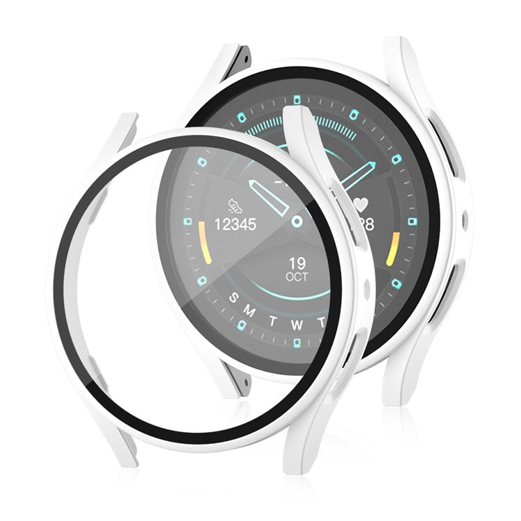 For Samsung Galaxy Watch7 44mm Matte Case with Tempered Glass Screen Film Hard PC Watch Cover - White