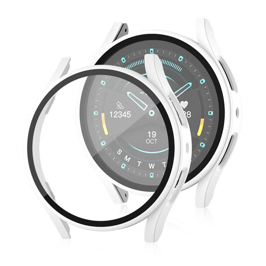 For Samsung Galaxy Watch7 44mm Matte Case with Tempered Glass Screen Film Hard PC Watch Cover - White