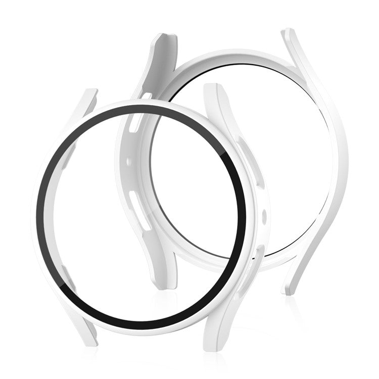 For Samsung Galaxy Watch7 44mm Matte Case with Tempered Glass Screen Film Hard PC Watch Cover - White