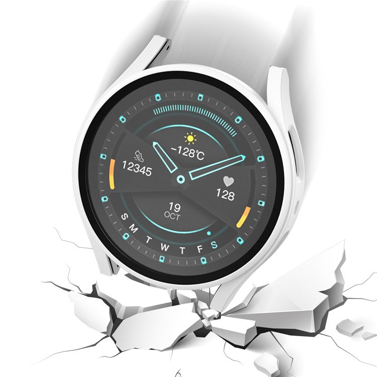 For Samsung Galaxy Watch7 44mm Matte Case with Tempered Glass Screen Film Hard PC Watch Cover - White