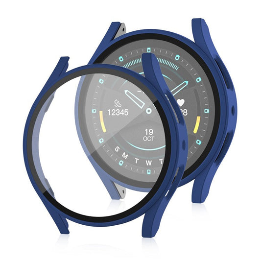 For Samsung Galaxy Watch7 44mm Matte Case with Tempered Glass Screen Film Hard PC Watch Cover - Blue
