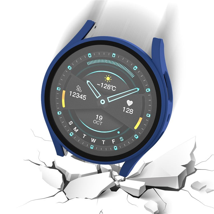 For Samsung Galaxy Watch7 44mm Matte Case with Tempered Glass Screen Film Hard PC Watch Cover - Blue