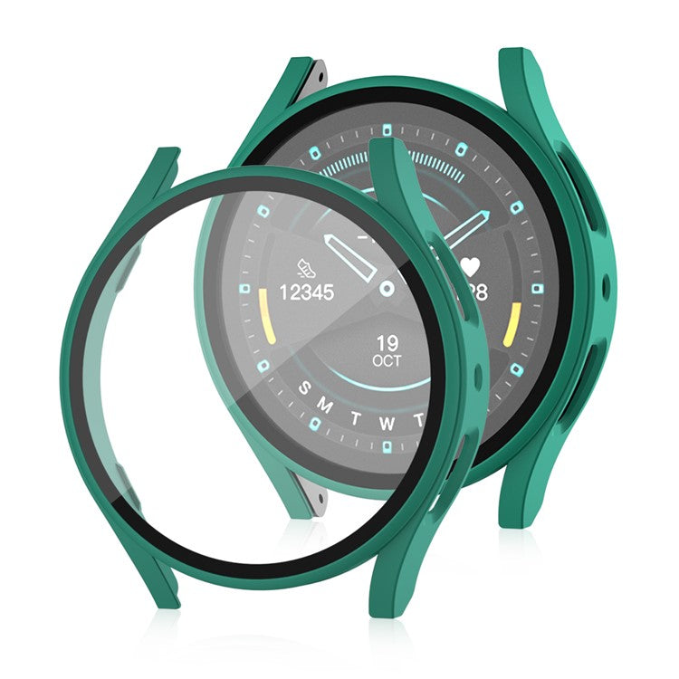 For Samsung Galaxy Watch7 40mm Matte Case Hard PC Watch Cover with Tempered Glass Screen Film - Green