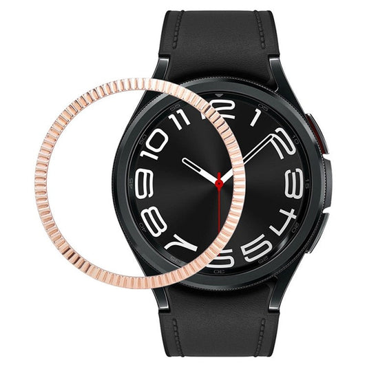 For Samsung Galaxy Watch6 Classic 43mm Bezel Ring Zinc Alloy Wave Pattern Bezel Adhesive Frame Cover - Rose Gold
