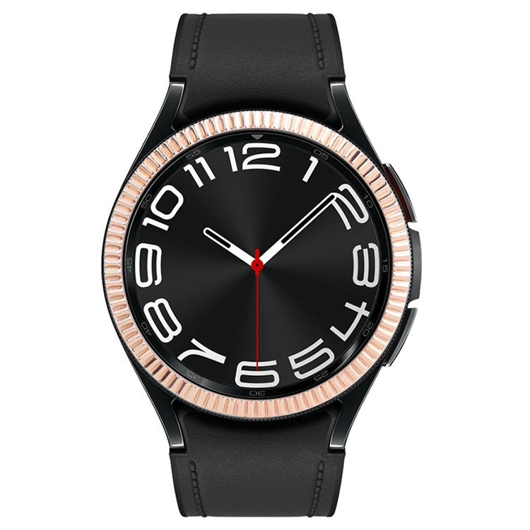 For Samsung Galaxy Watch6 Classic 43mm Bezel Ring Zinc Alloy Wave Pattern Bezel Adhesive Frame Cover - Rose Gold