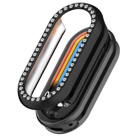 For Xiaomi Smart Band 9 / 9 NFC Rhinestone Decor Hollow-Out Cover PC Watch Frame Case - Black