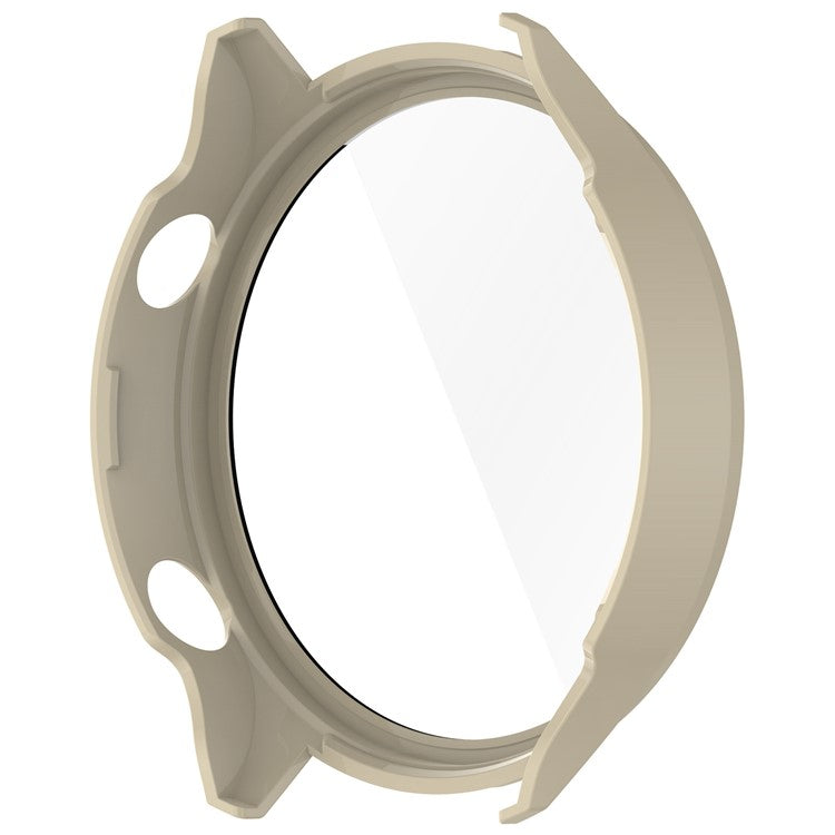 For OnePlus Watch 2R Case Hard PC Full Protective Watch Cover with Tempered Glass Film - Ivory White