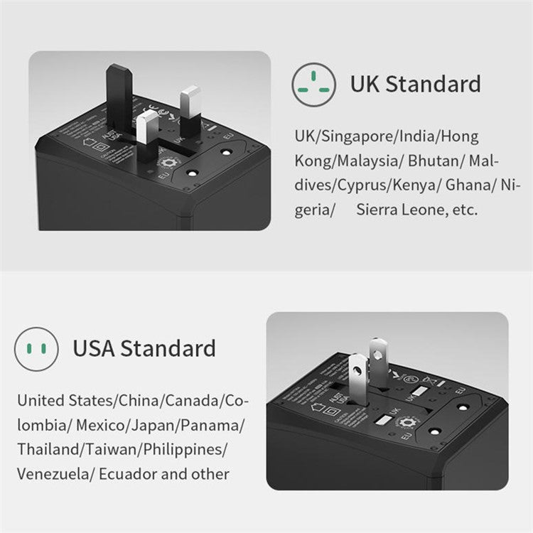HH904 Worldwide Travel Charge Adapter Wall Plug Converter with 4 USB + 2 Type-C - White