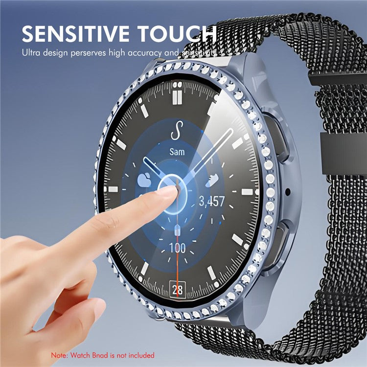 ENKAY HAT PRINCE For Samsung Galaxy Watch7 44mm PC Watch Case Rhinestone Decor with Screen Film - Transparent