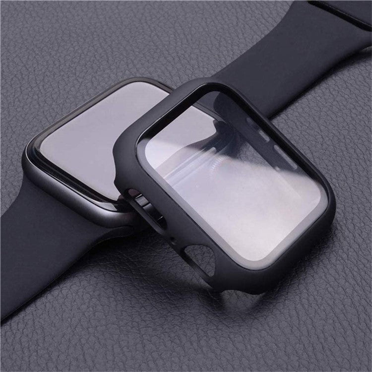 For Apple Watch Series 10 46mm Protective Case All-Around Hard PC Watch Cover with Tempered Glass Film - Original Black