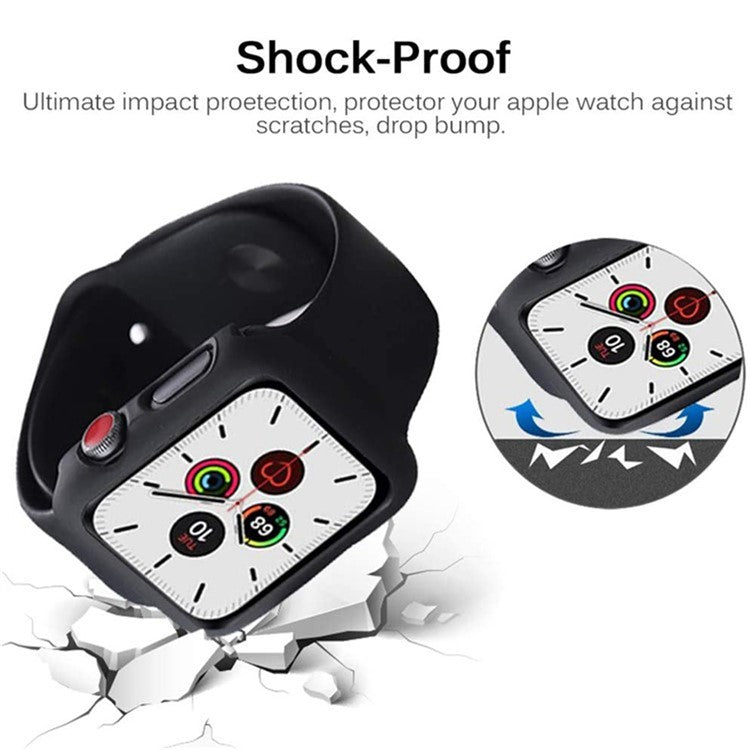 For Apple Watch Series 10 46mm Protective Case All-Around Hard PC Watch Cover with Tempered Glass Film - Original Black