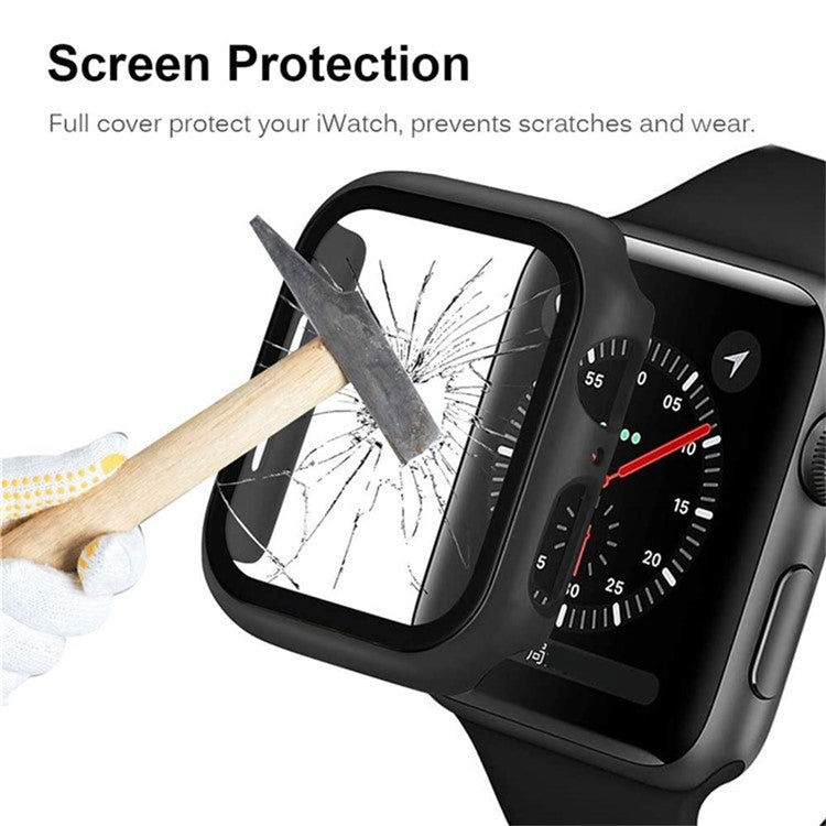 For Apple Watch Series 10 46mm Protective Case All-Around Hard PC Watch Cover with Tempered Glass Film - Original Black