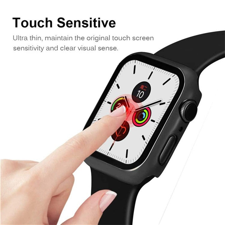 For Apple Watch Series 10 42mm Protective Case All-Around Hard PC Watch Cover with Tempered Glass Film - Black