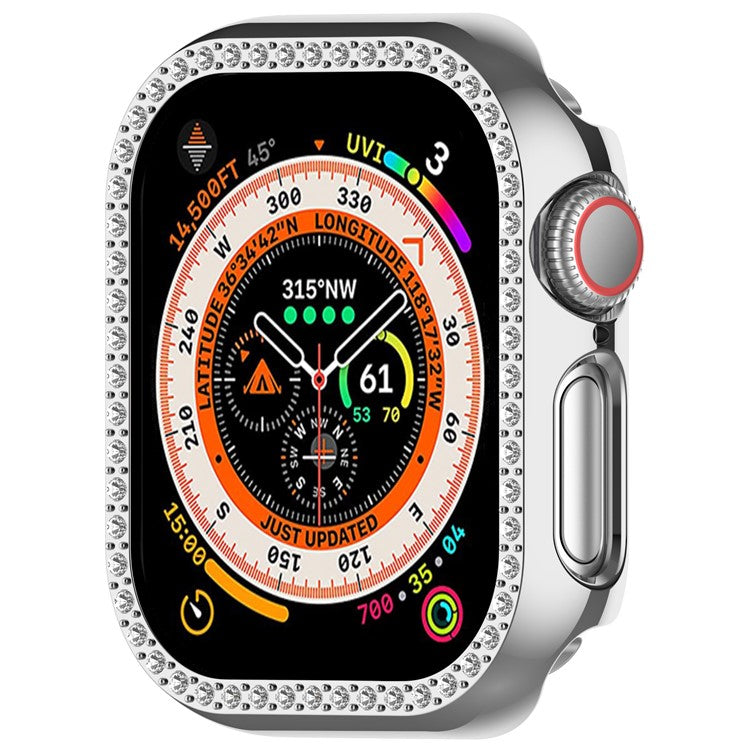 For Apple Watch Series 10 42mm Single Row Rhinestone Decor Hollow-Out Cover PC Watch Frame Case - Silver