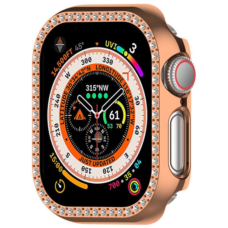 For Apple Watch Series 10 46mm Single Row Rhinestone Decor Hollow-Out Cover PC Watch Frame Case - Rose Gold