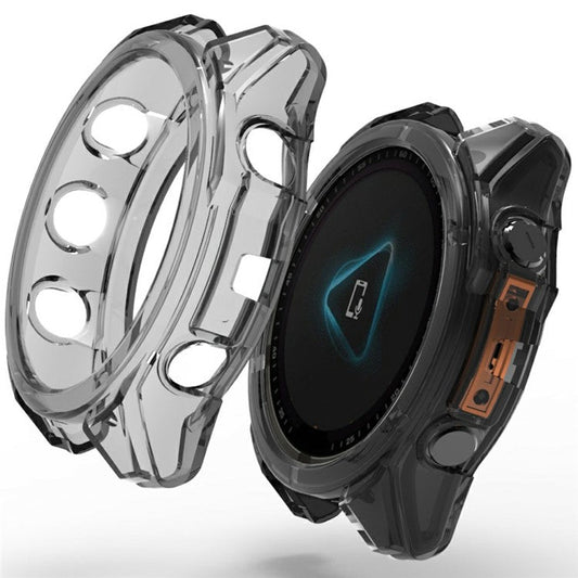 For Garmin Fenix 8 51mm Watch Case Shockproof TPU Cover Half-Wrapped - Transparent Black