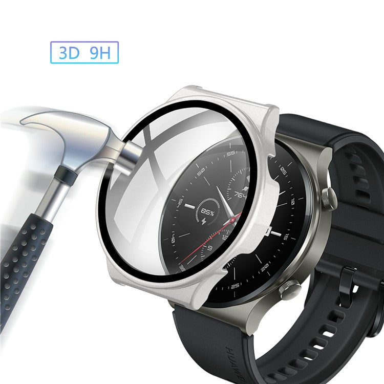 Rubberized PC Case Frame with Tempered Glass Screen Protector for Huawei Watch GT 2 Pro - Silver