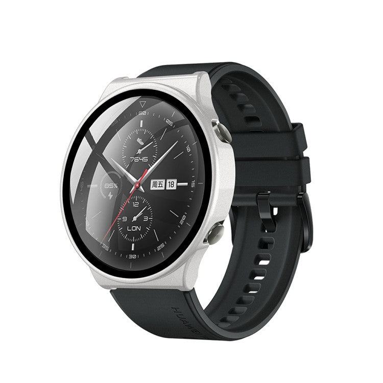 Rubberized PC Case Frame with Tempered Glass Screen Protector for Huawei Watch GT 2 Pro - Silver