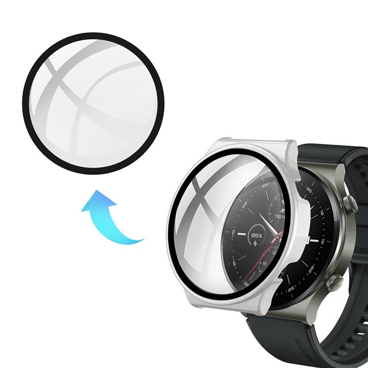 Rubberized PC Case Frame with Tempered Glass Screen Protector for Huawei Watch GT 2 Pro - Silver