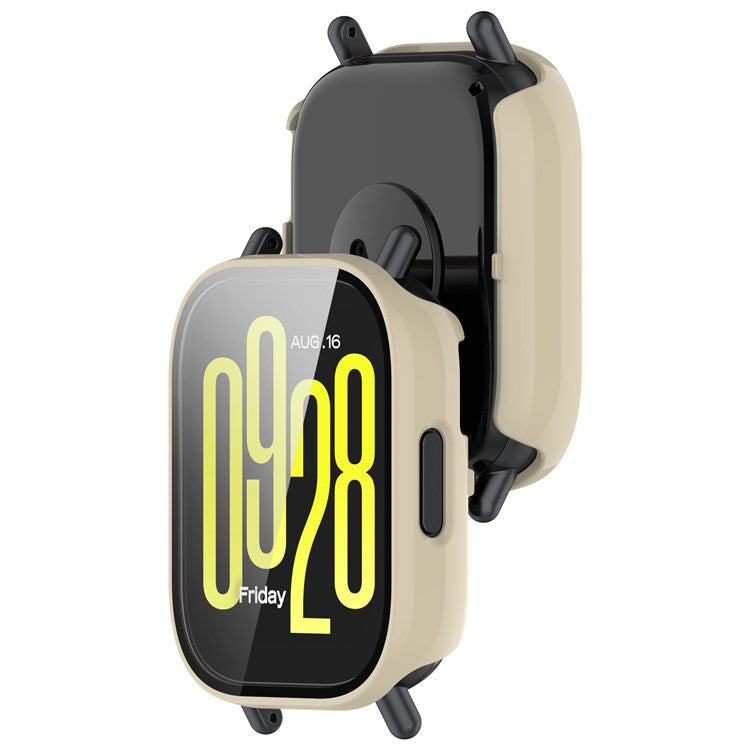 For Xiaomi Redmi Watch 5 Lite Watch Case Protective Hard PC Cover with Tempered Glass Film - Ivory White