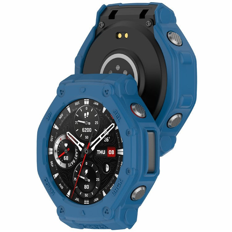 For Huami Amazfit T-Rex 3 TPU Watch Case Anti-Scratch Hollow Watch Frame Cover - Dark Blue