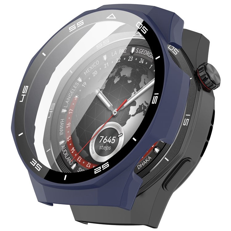 For Huawei Watch GT 5 Pro 46mm PC Cover Scale Design Watch Case Cover with Tempered Glass Screen Film - Midnight Blue