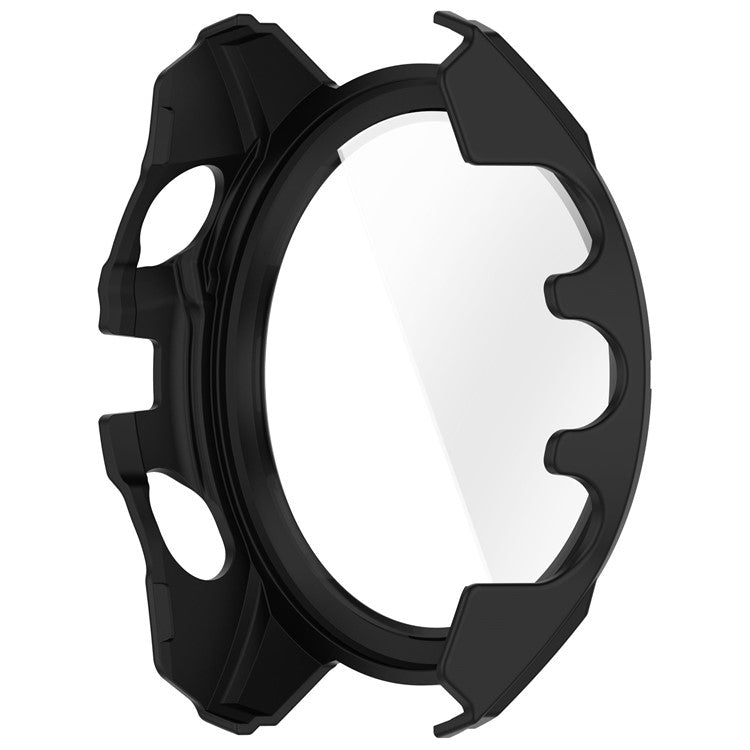For Garmin Fenix 8 47mm Watch Case PC Frame Cover with Tempered Glass Screen Film - Black+Blue