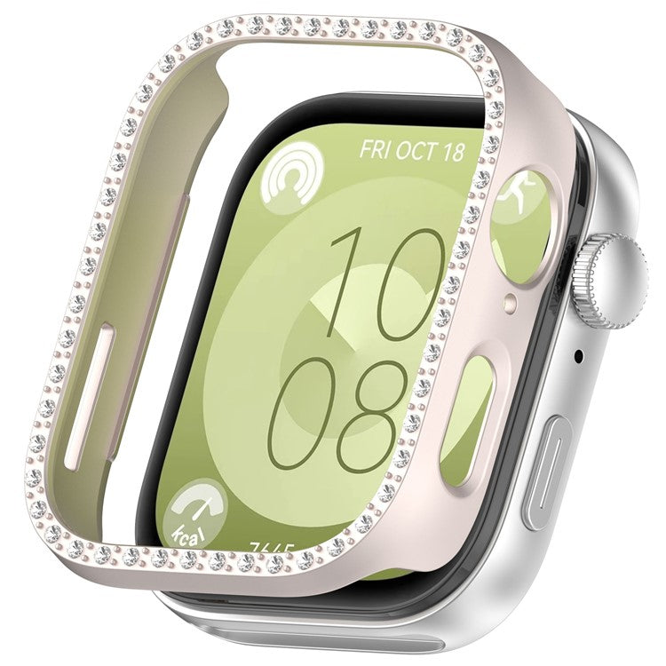 For Huawei Watch Fit 3 Watch Case Diamond Decor Half Coverage Hollow PC Watch Protective Cover - Matte Starlight