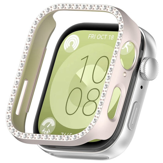 For Huawei Watch Fit 3 Watch Case Diamond Decor Half Coverage Hollow PC Watch Protective Cover - Matte Starlight