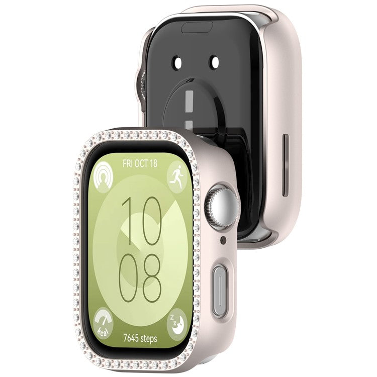 For Huawei Watch Fit 3 Watch Case Diamond Decor Half Coverage Hollow PC Watch Protective Cover - Matte Starlight