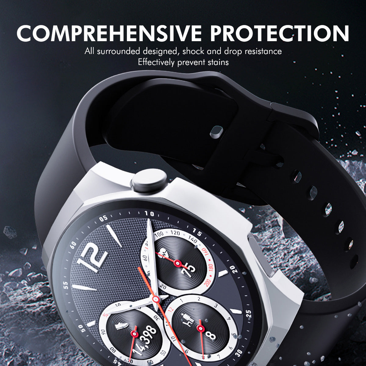 For Huawei Watch GT 5 Pro 46mm ENKAY Hat-Prince 2-in-1 Rubberized Hard PC Frame with 9H Tempered Glass Screen Protector - Black