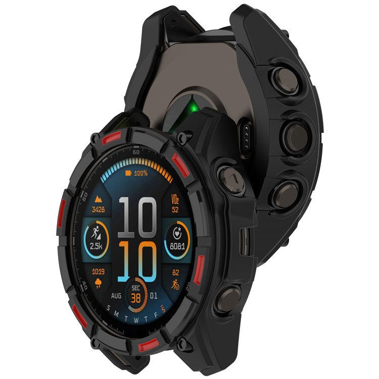 For Garmin Fenix 8 Solar 47mm Watch Case Quick Release Soft TPU Watch Cover - Black / Red