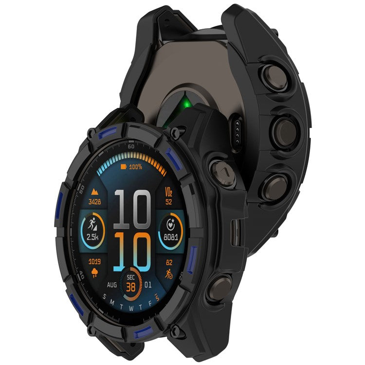 For Garmin Fenix 8 MIP Solar 47mm TPU Case Hollow Half Wrapped Watch Frame Cover - Black+Blue