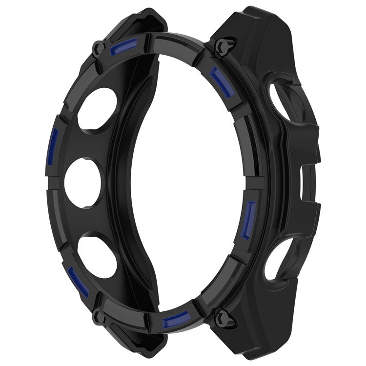 For Garmin Fenix 8 MIP Solar 47mm TPU Case Hollow Half Wrapped Watch Frame Cover - Black+Blue