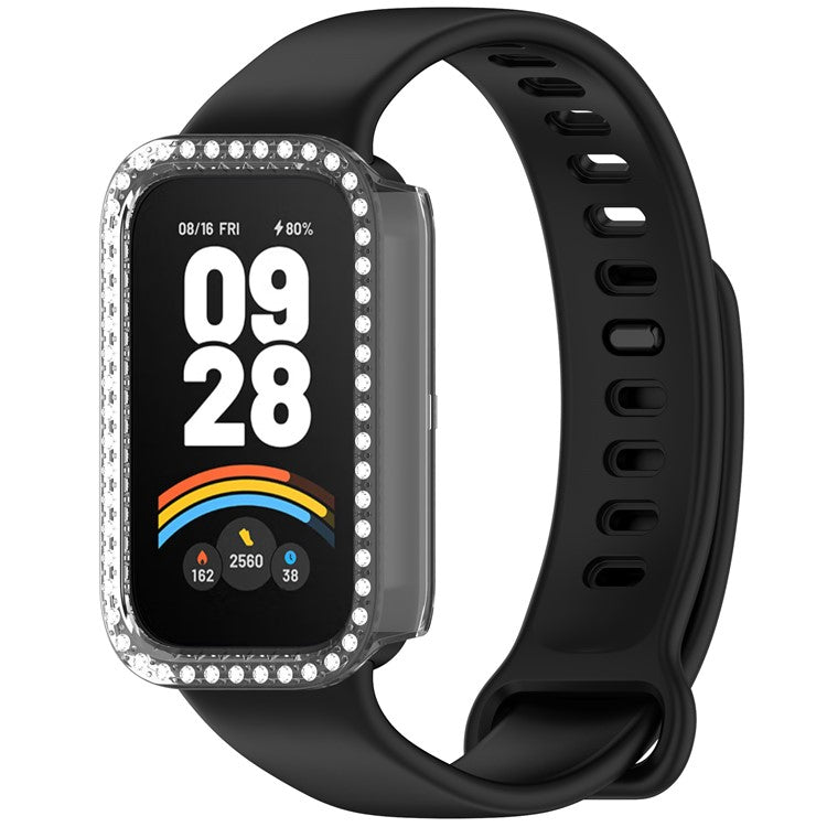 For Xiaomi Smart Band 9 Active / Redmi Band 3 Hollow-Out Cover Rhinestone Decor PC Watch Frame Case - Transparent