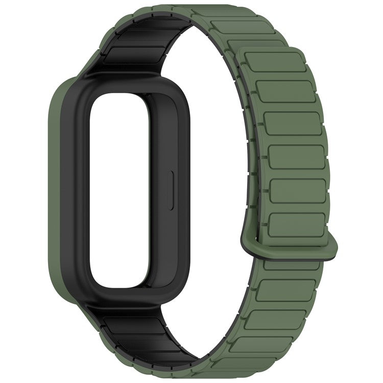 For Xiaomi Smart Band 9 Active  /  Redmi Band 3 Silicone Watch Band Dual-Color Magnetic Reverse Buckle Wrist Strap - Dark Green  /  Black