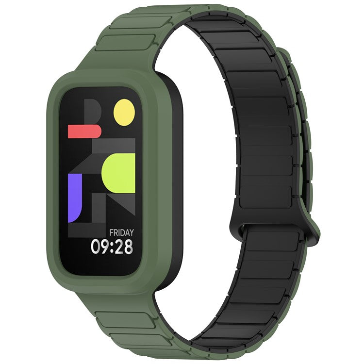 For Xiaomi Smart Band 9 Active  /  Redmi Band 3 Silicone Watch Band Dual-Color Magnetic Reverse Buckle Wrist Strap - Dark Green  /  Black