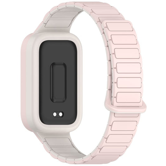 For Xiaomi Smart Band 9 Active  /  Redmi Band 3 Silicone Watch Band Dual-Color Magnetic Reverse Buckle Wrist Strap - Oxford Pink  /  Starlight