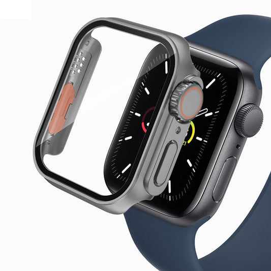 PC Watch Case for Apple Watch Series 9 8 7 45mm Watch Cover with Tempered Glass Film - Grey